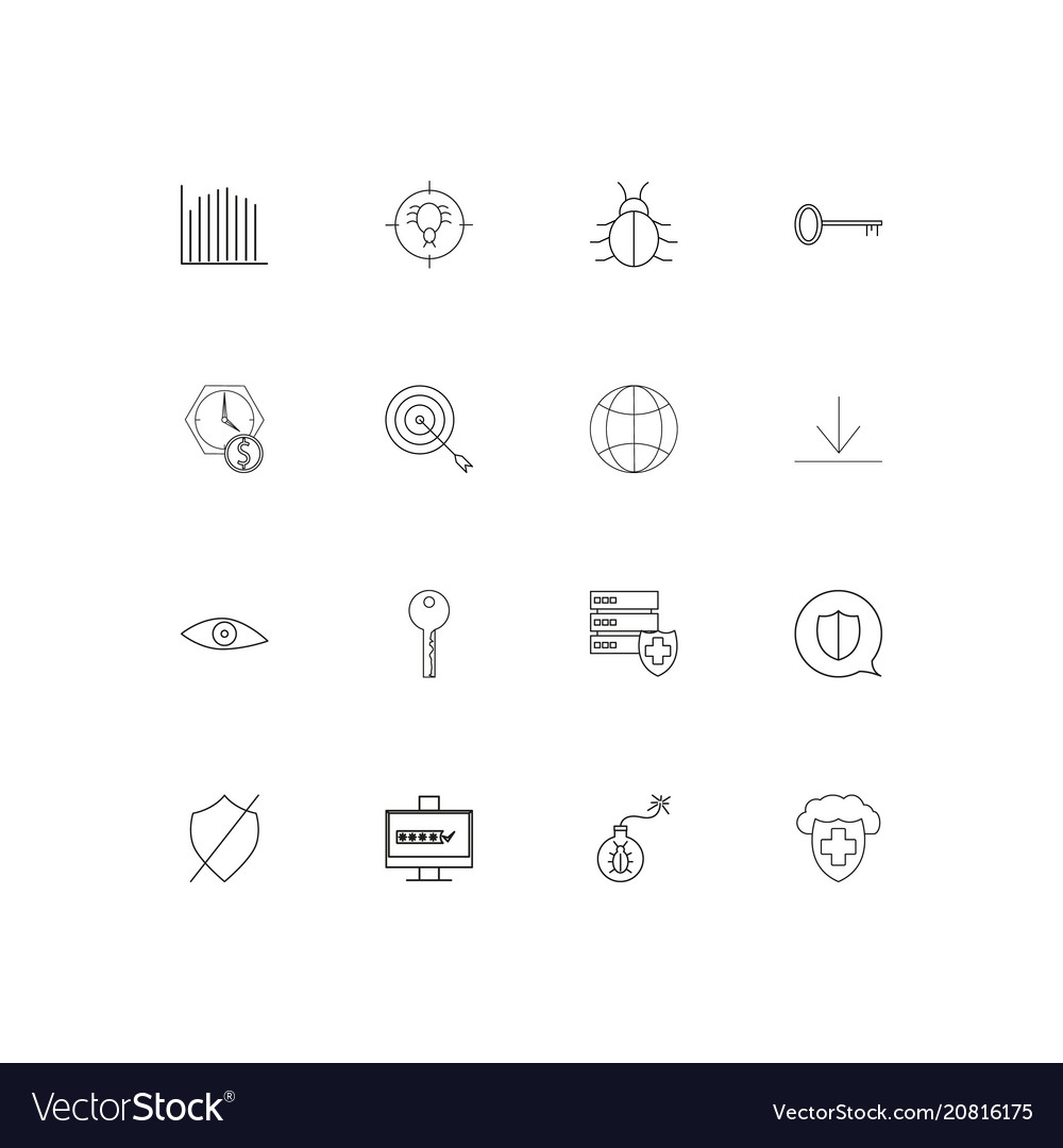 Internet security linear thin icons set outlined