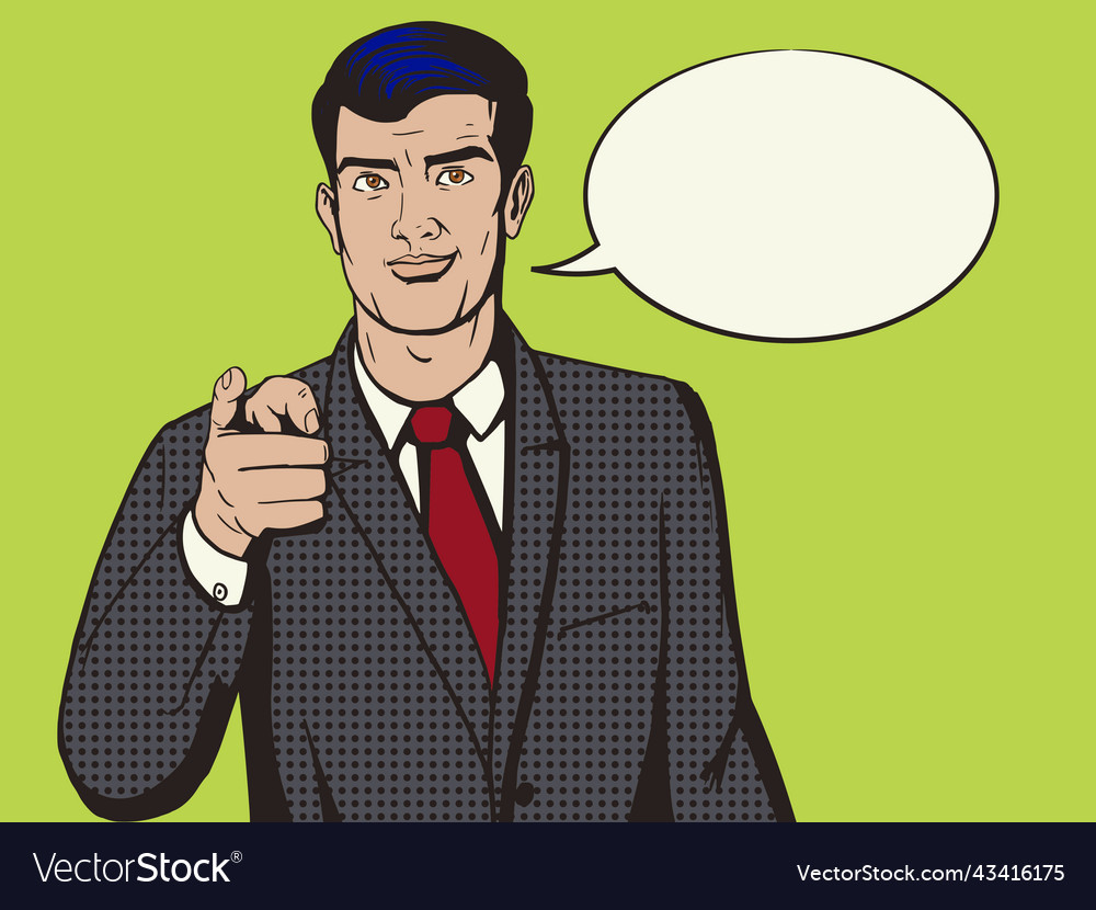 Man pointing forward finger pop art style Vector Image