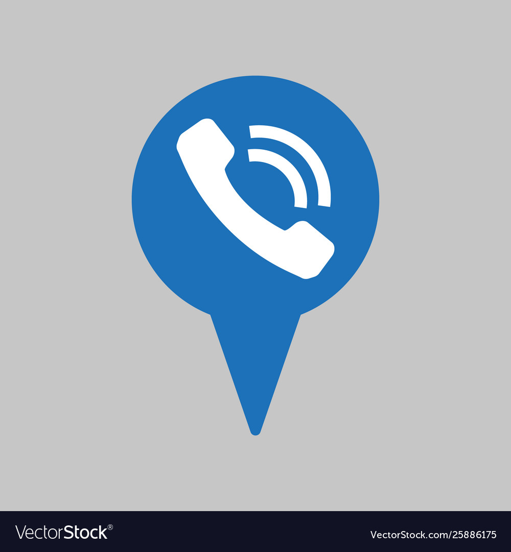 Map pointer with phone handset on grey background vector image Map pointer with phone handset on grey background