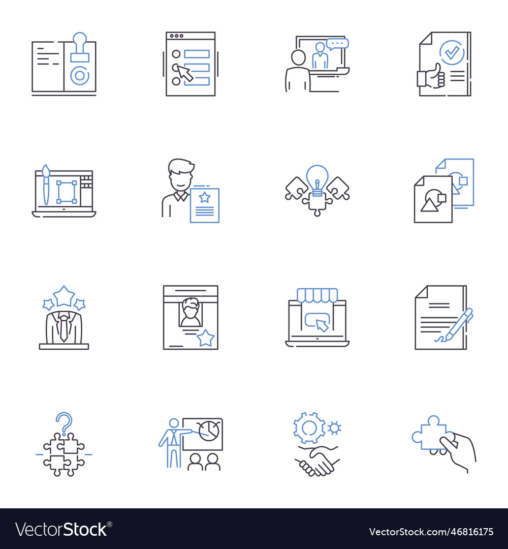 Marketing team line icons collection strategy