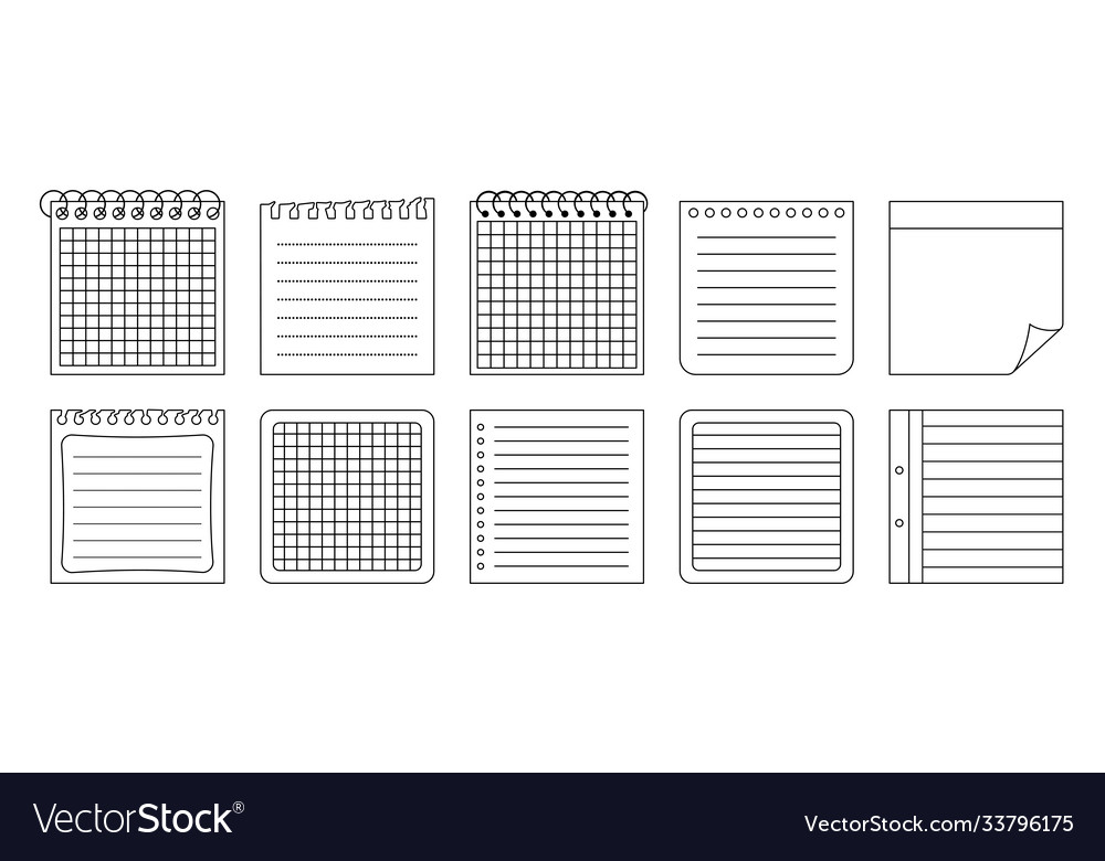 Paper sticky note line set memo messages vector image Paper sticky note line set memo messages