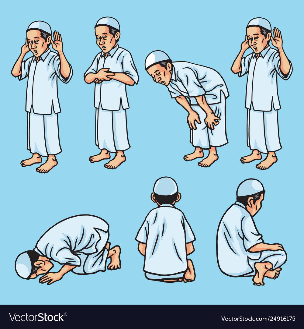 Salah Sholat Shalat Muslim Pray Set Movement Vector Image