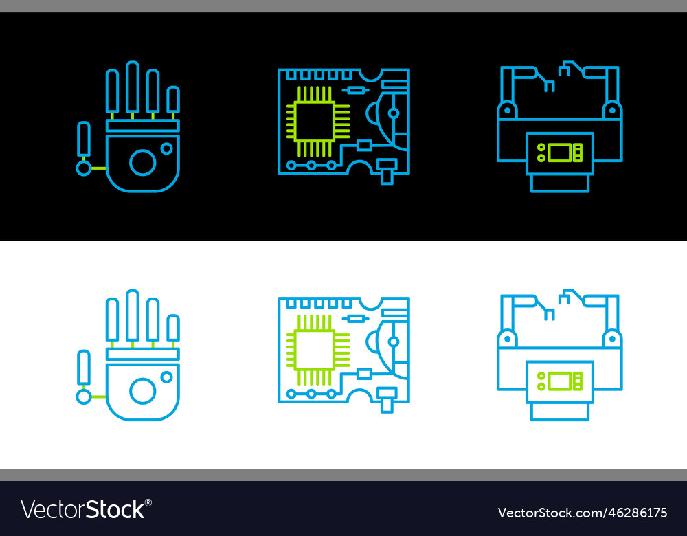 Set line assembly mechanical robot hand vector image Set line assembly mechanical robot hand