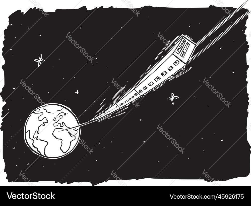Space train from earth to moon cartoon Royalty Free Vector