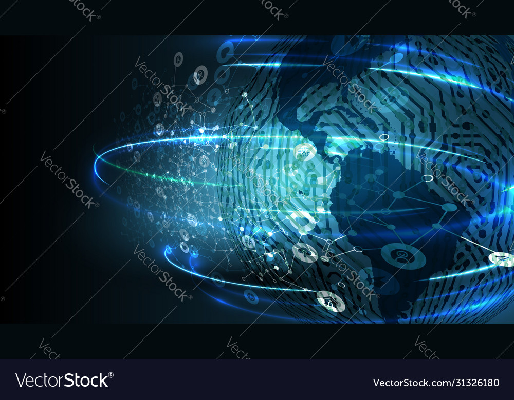Blue abstract network background with globe vector image Blue abstract network background with globe