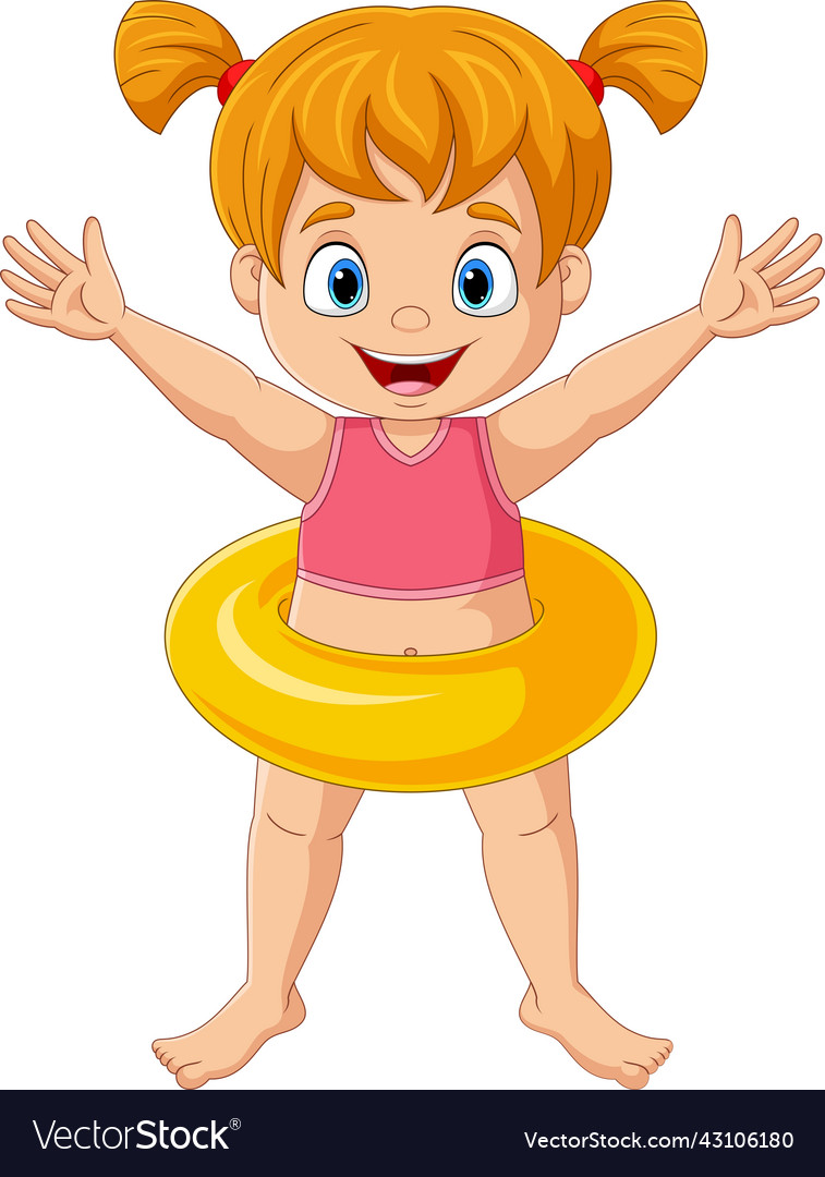 Cartoon Little Girl With Inflatable Ring Vector Image