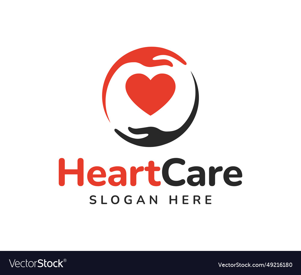 Hand embracing red heart with love logo Royalty Free Vector