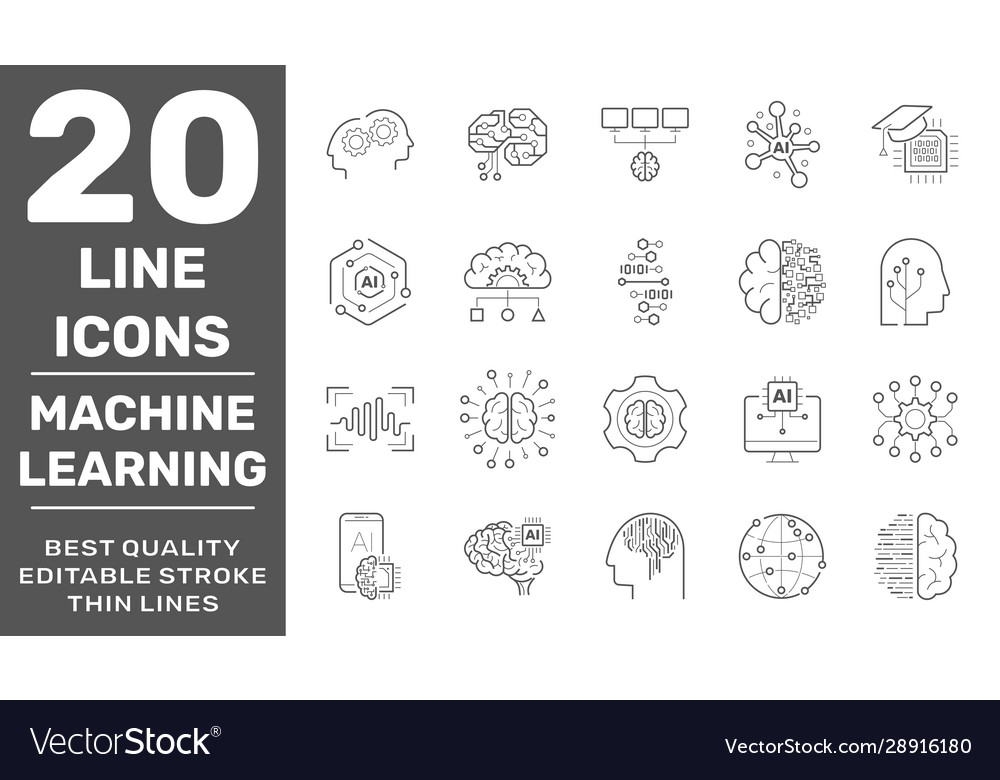 Line icons set ai machine learning and data Vector Image