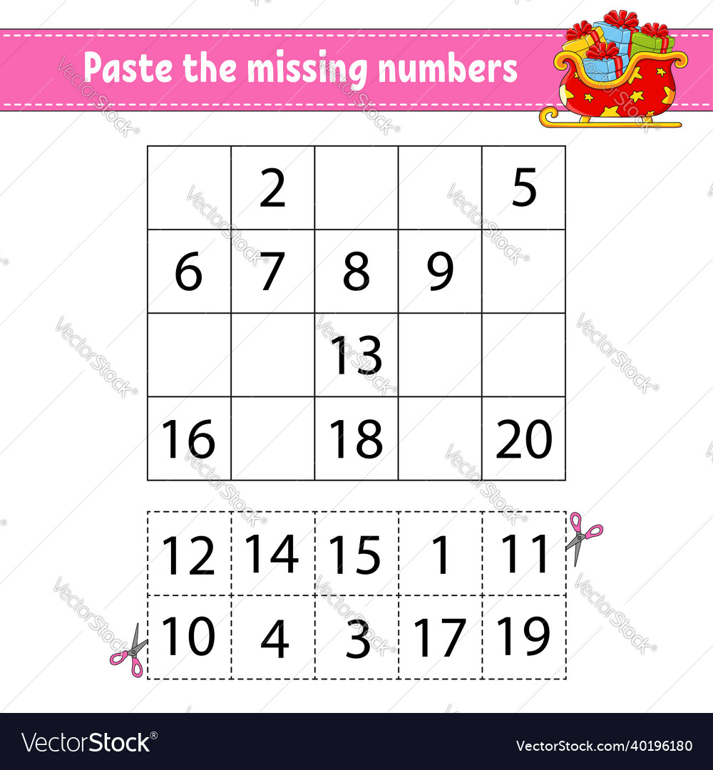 Paste the missing numbers 1-20 game for children