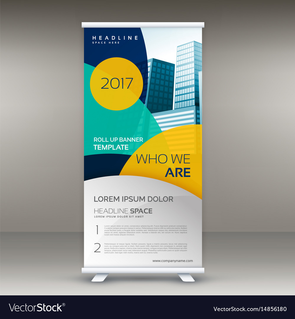 Roll up banner design template with modern shapes Vector Image With Regard To Pop Up Banner Design Template