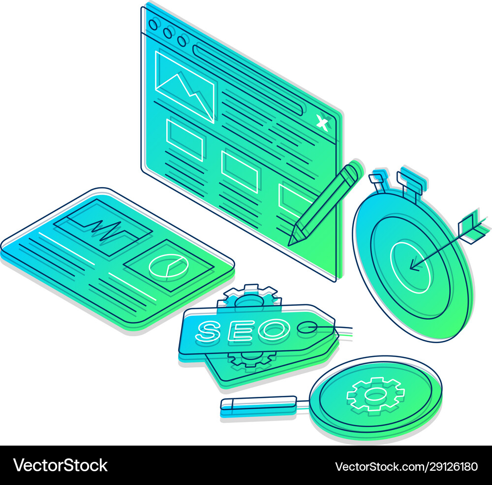 Seo isometric gradient Royalty Free Vector Image