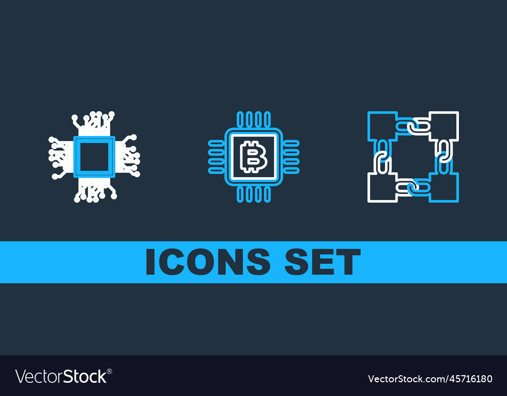 Set line blockchain technology brain as digital