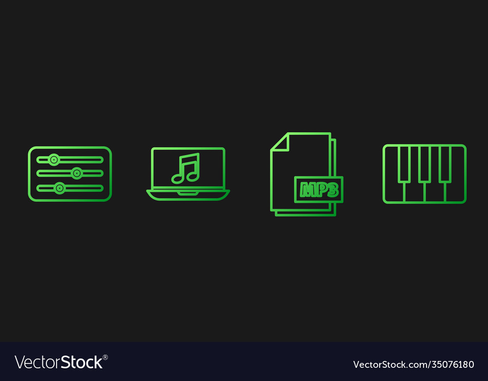 Set line mp3 file document sound mixer controller vector image Set line mp3 file document sound mixer controller