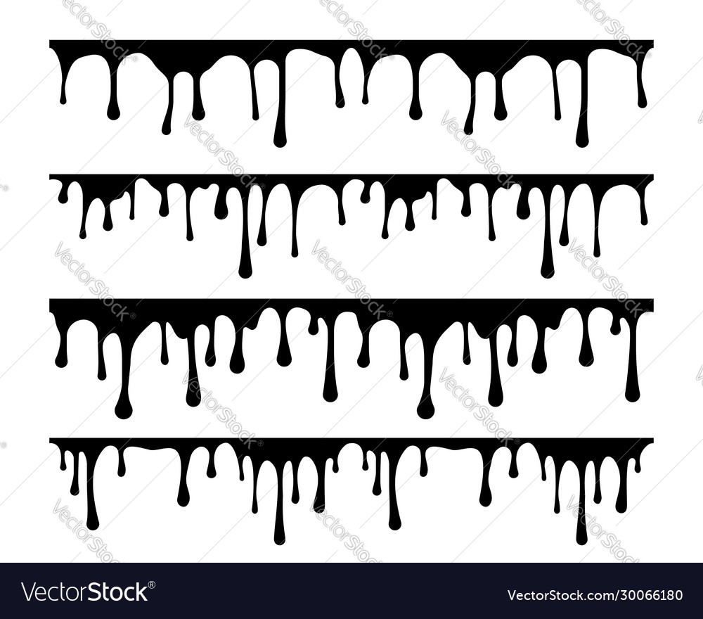 Set liquid black white silhouette drop paint