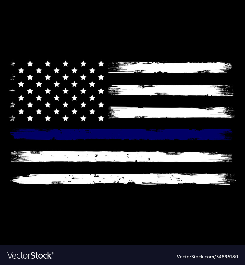 Us police flag distreesed blue line Royalty Free Vector