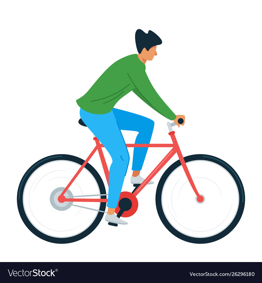 Young man riding bicycle flat Royalty Free Vector Image