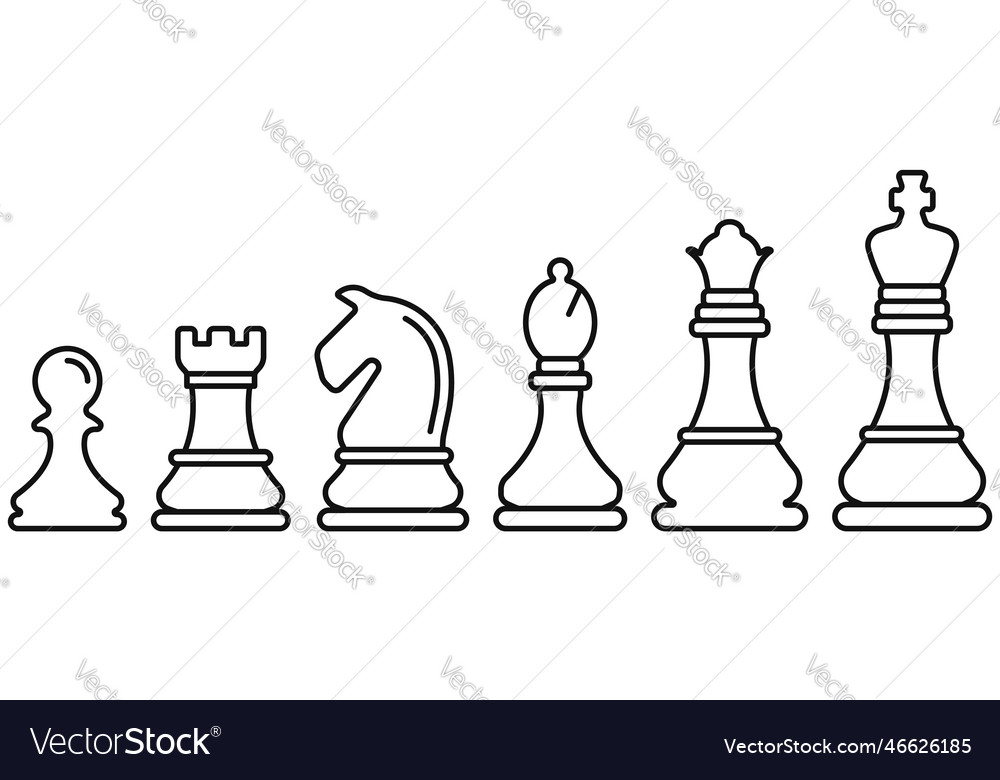 Chess pieces thin line icons king queen Royalty Free Vector