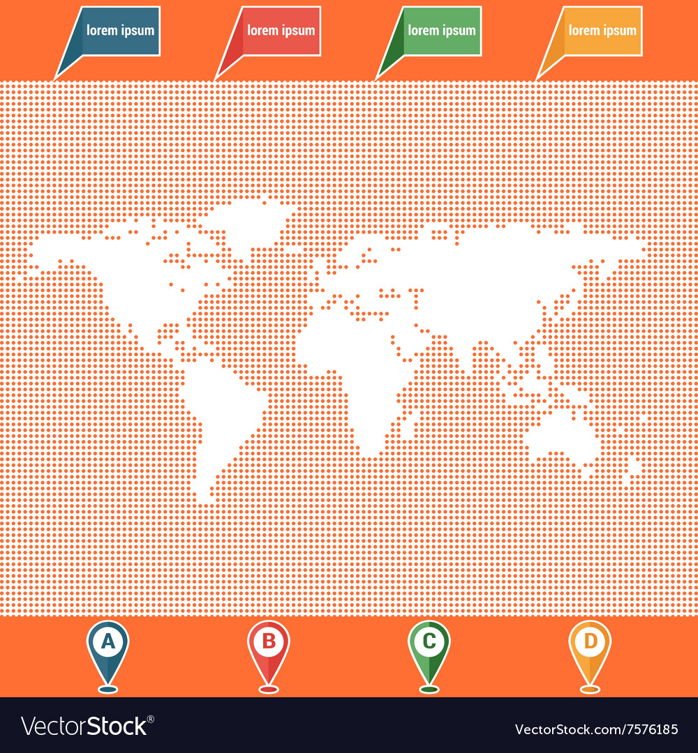 Dotted world map and location pointers