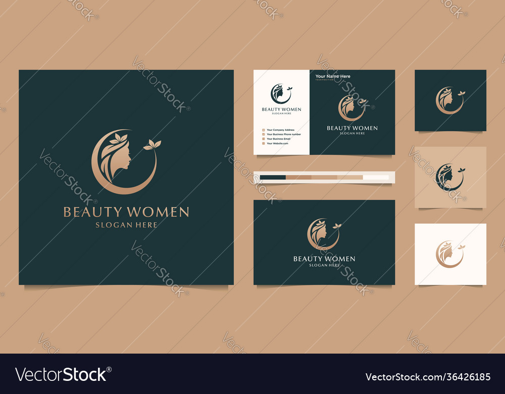 Elegant woman hair salon gold gradient logo