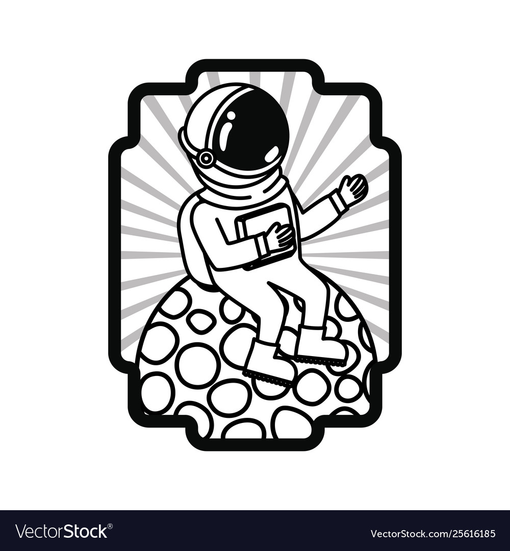 Frame with astronaut and planet in white