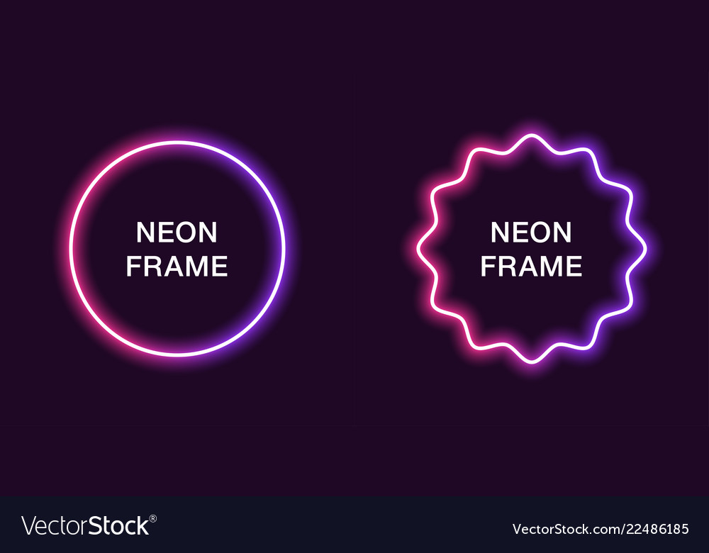 Neon frame in circle shape template vector image Neon frame in circle shape template