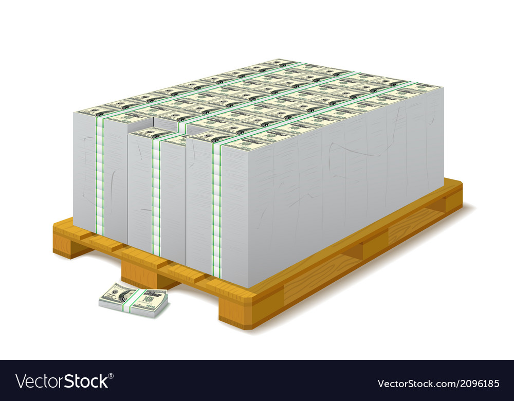 Pack of banknotes on a wooden pallet