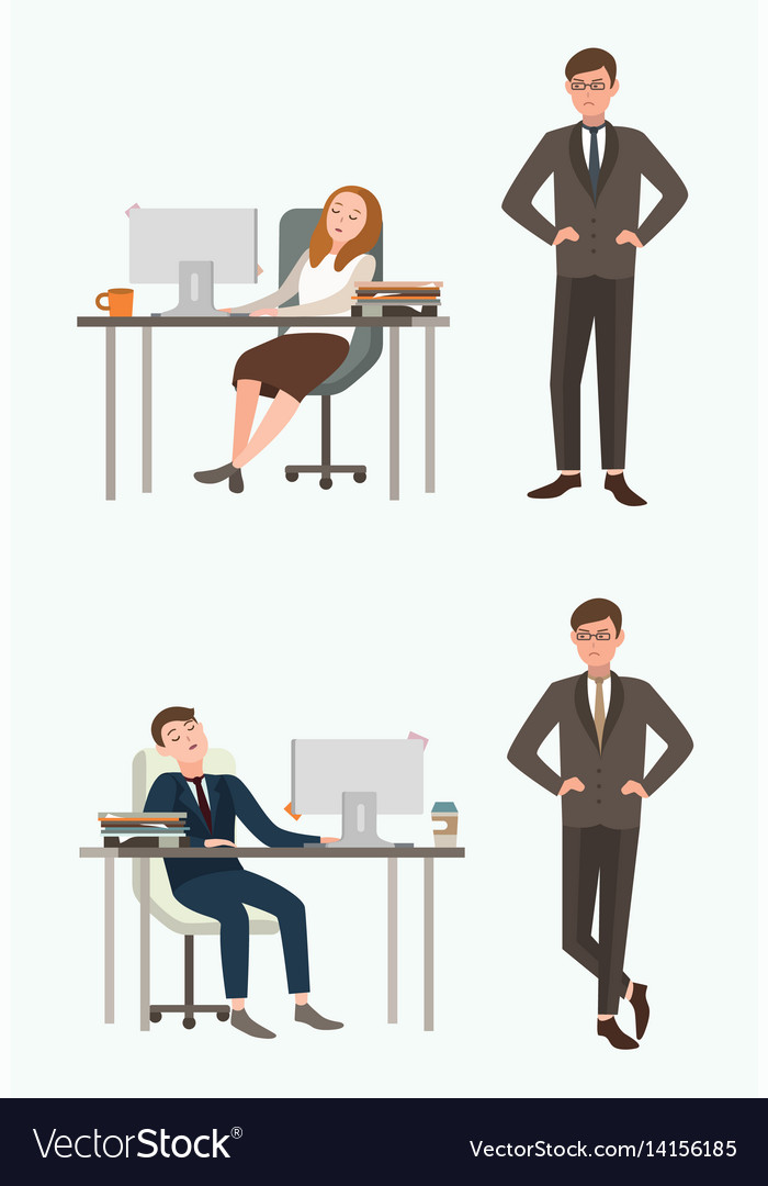 People man and woman office workers sleep at work Vector Image