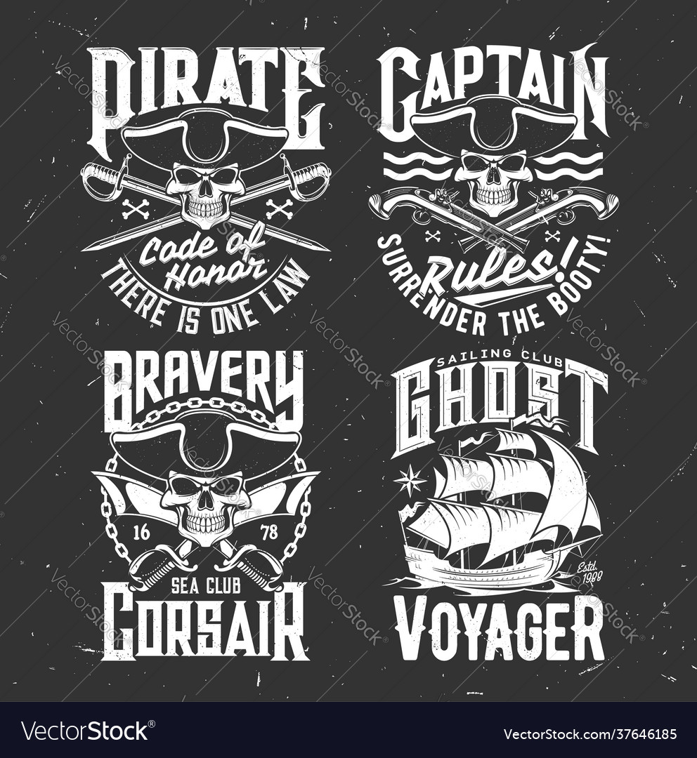 Sea sailing club apparel prints with pirate skulls vector image Sea sailing club apparel prints with pirate skulls