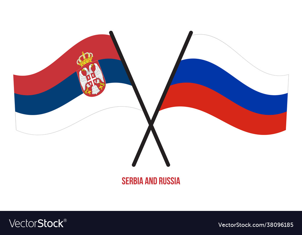 Serbia and russia flags crossed waving flat