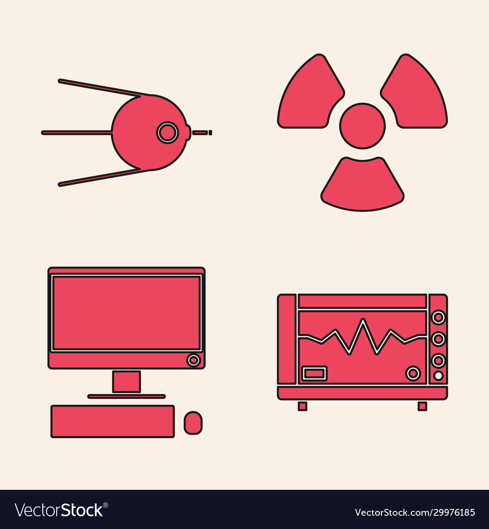 Set computer monitor with cardiogram satellite Vector Image Set computer monitor with cardiogram satellite