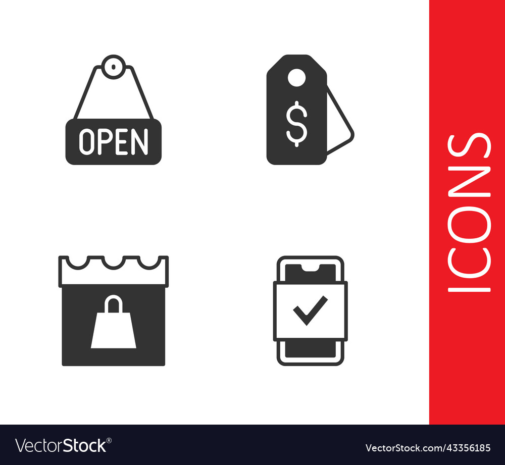 Set mobile shopping hanging sign with text open