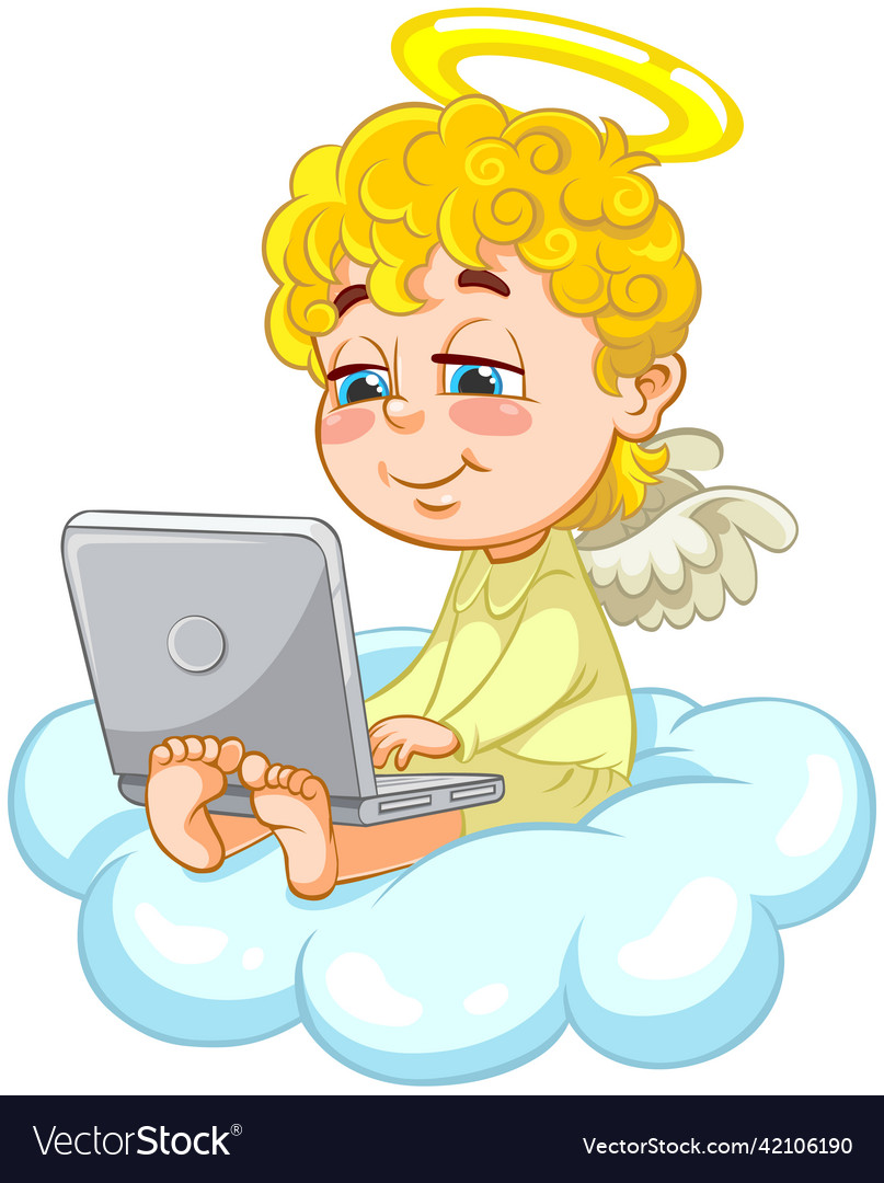 Angel baby with laptop