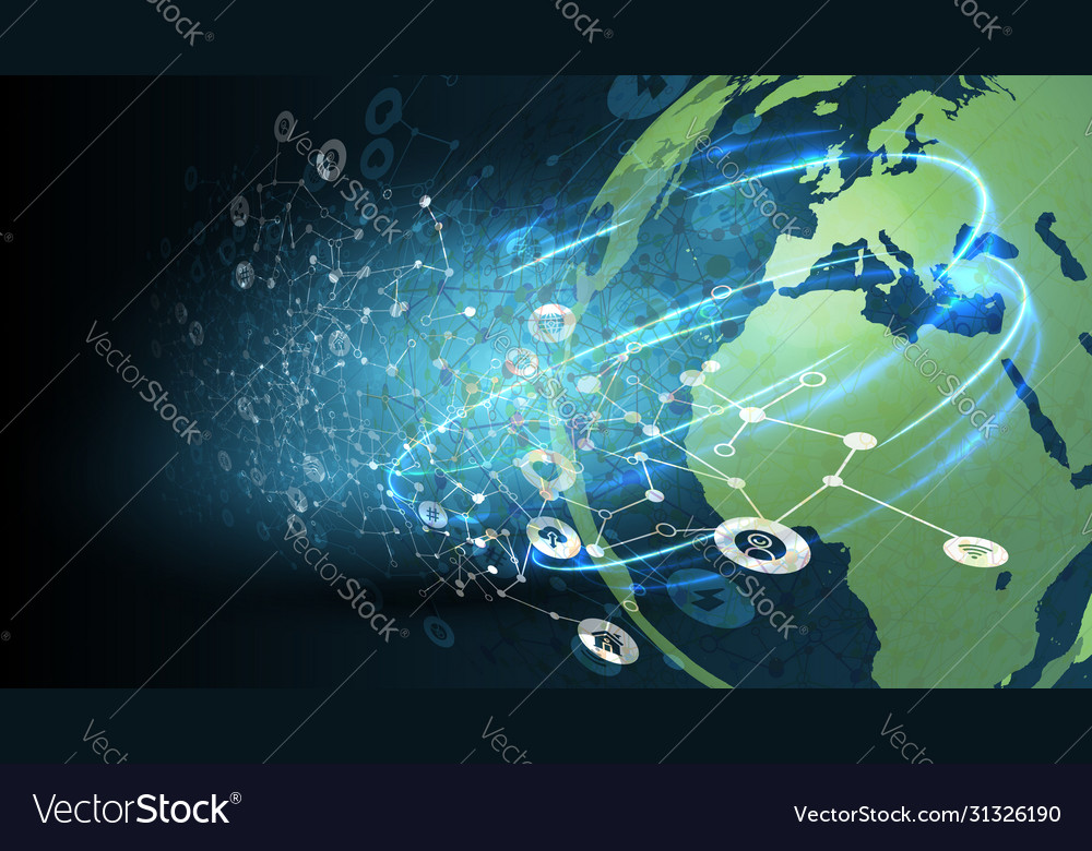 Blue abstract network background with globe vector image Blue abstract network background with globe