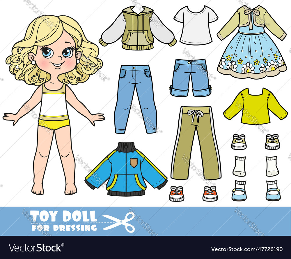 Cartoon blond girl and clothes separately Vector Image