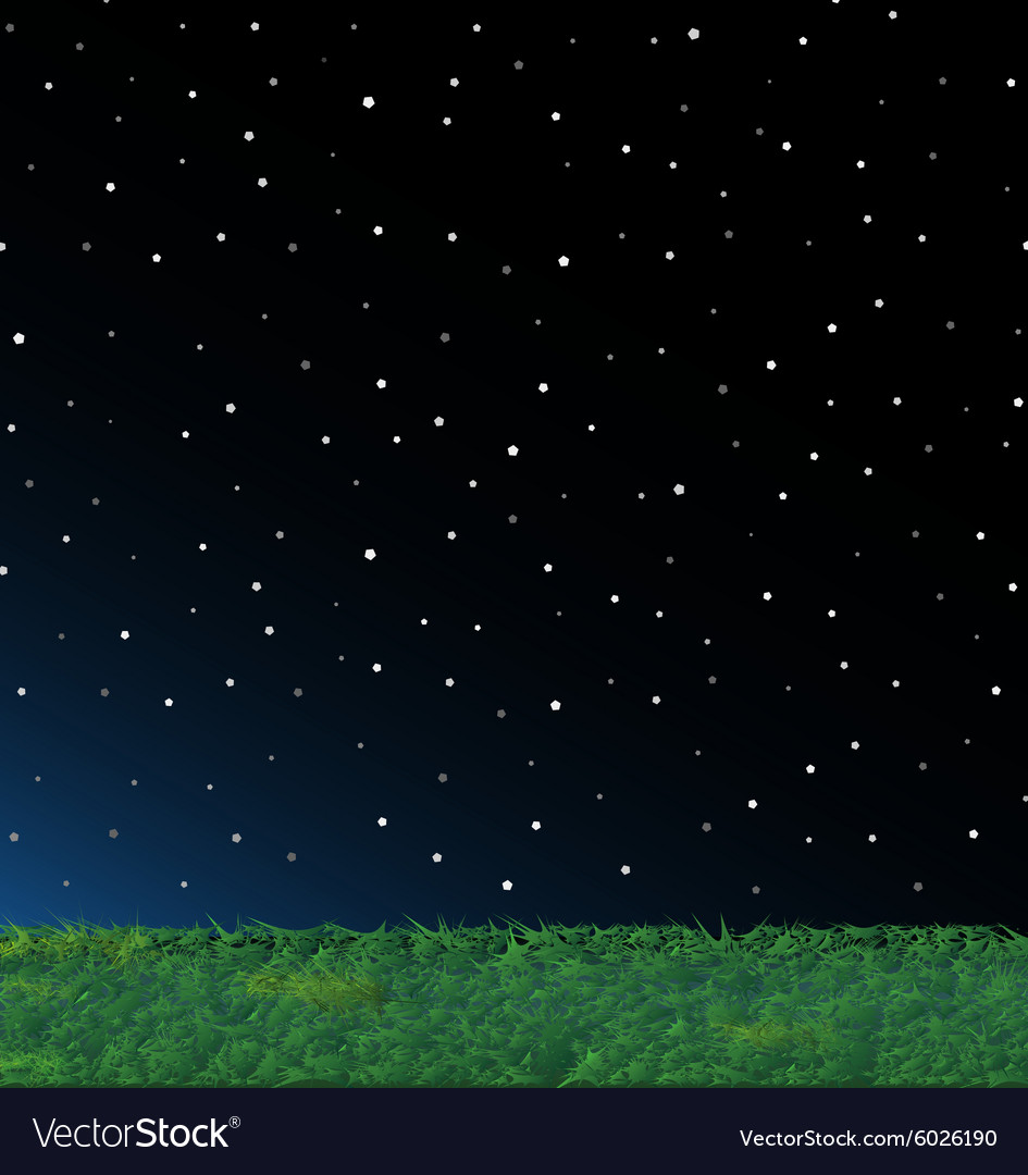 Green Grass Night Sky Stars Landscape Royalty Free Vector