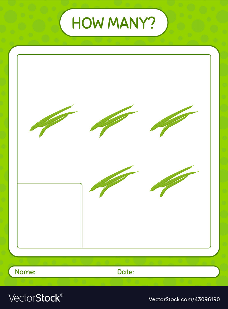 How many counting game with green bean worksheet vector image How many counting game with green bean worksheet