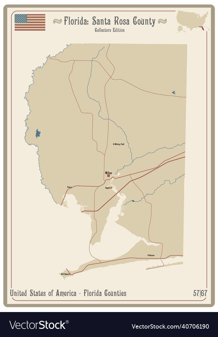 Map of santa rosa county in florida Royalty Free Vector