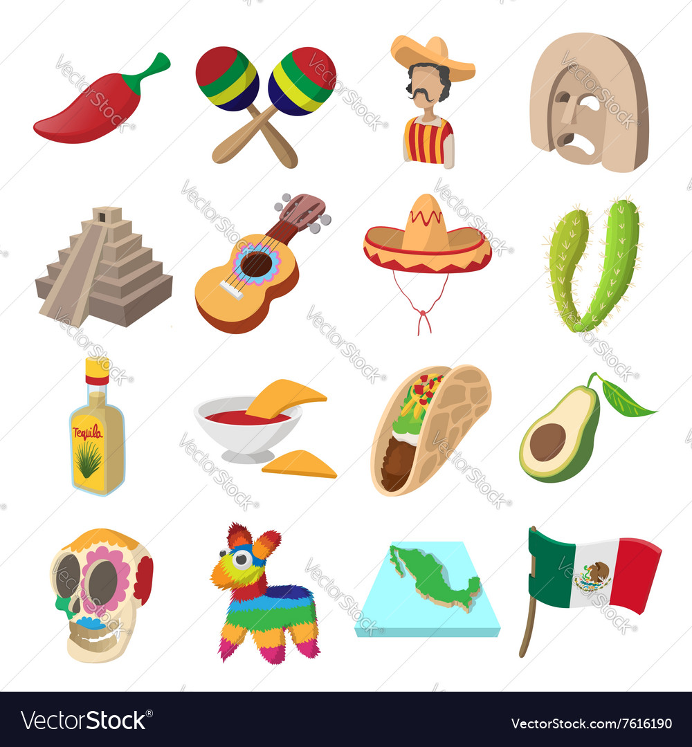 Mexico icons cartoon Royalty Free Vector Image