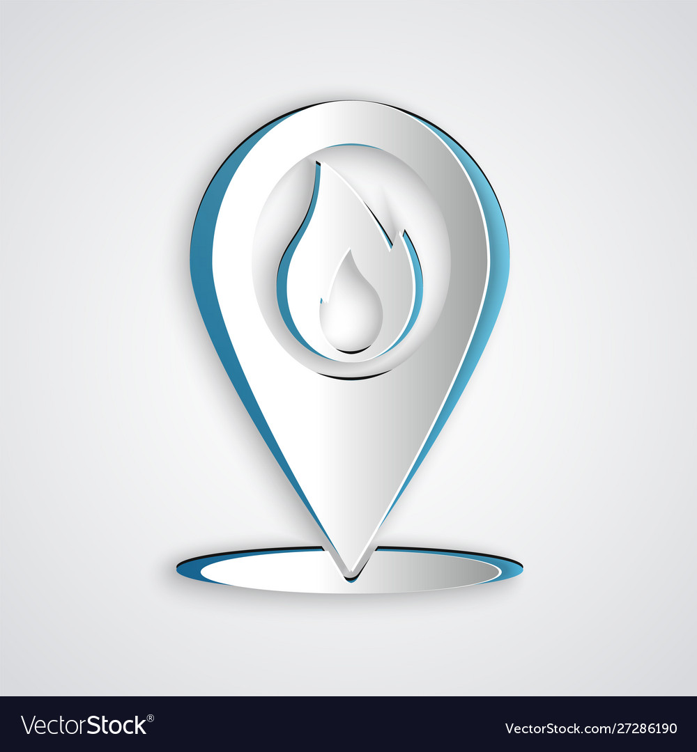 Paper cut map pointer with fire flame icon vector image Paper cut map pointer with fire flame icon