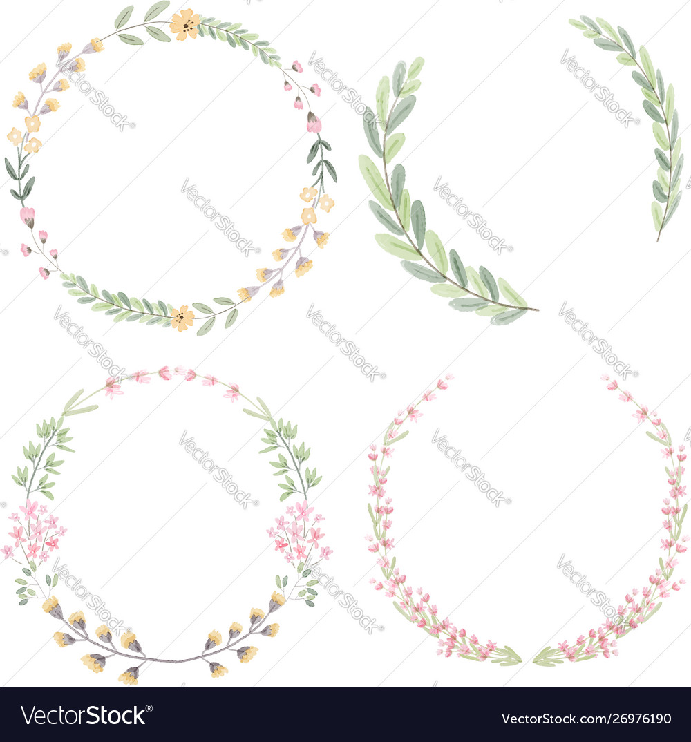 Watercolor floral and leafs wreath collection vector image Watercolor floral and leafs wreath collection