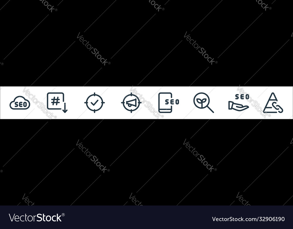 Web apps seo line icons linear set quality vector image Web apps seo line icons linear set quality