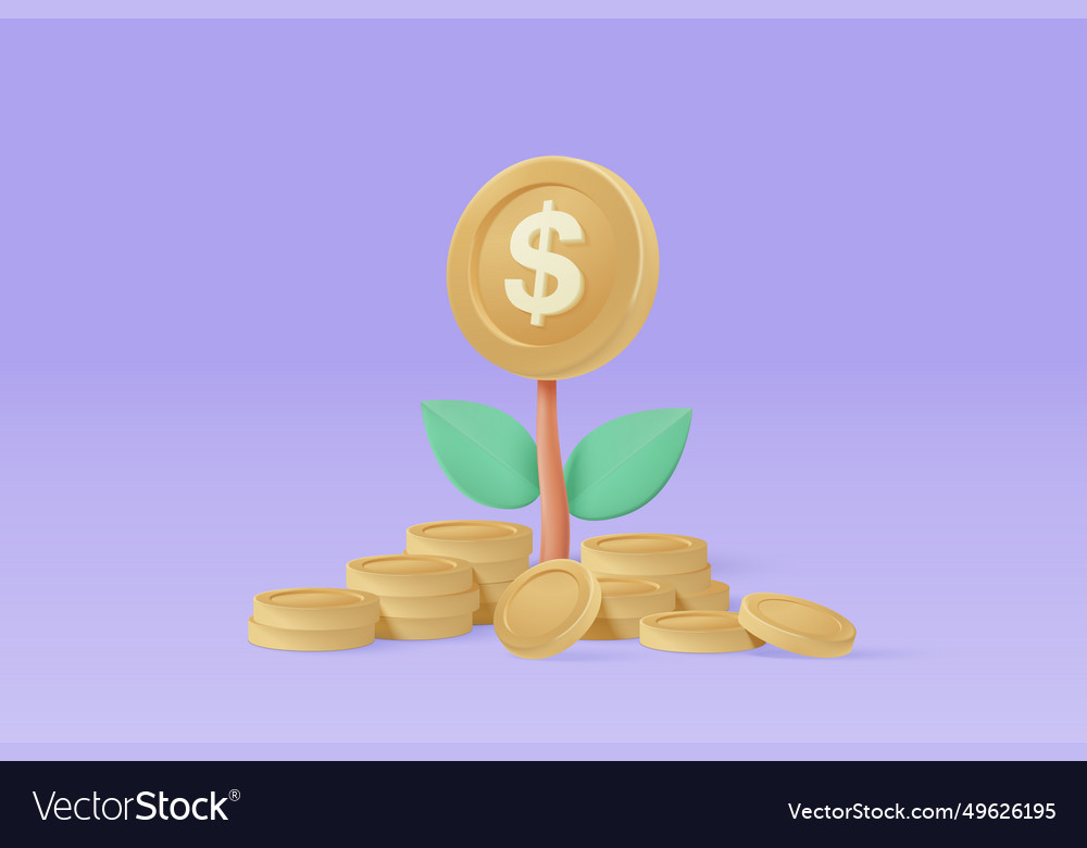 3d money tree plant with coin dollar business