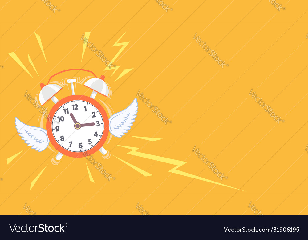 Alarm clock with wings flies away Royalty Free Vector Image