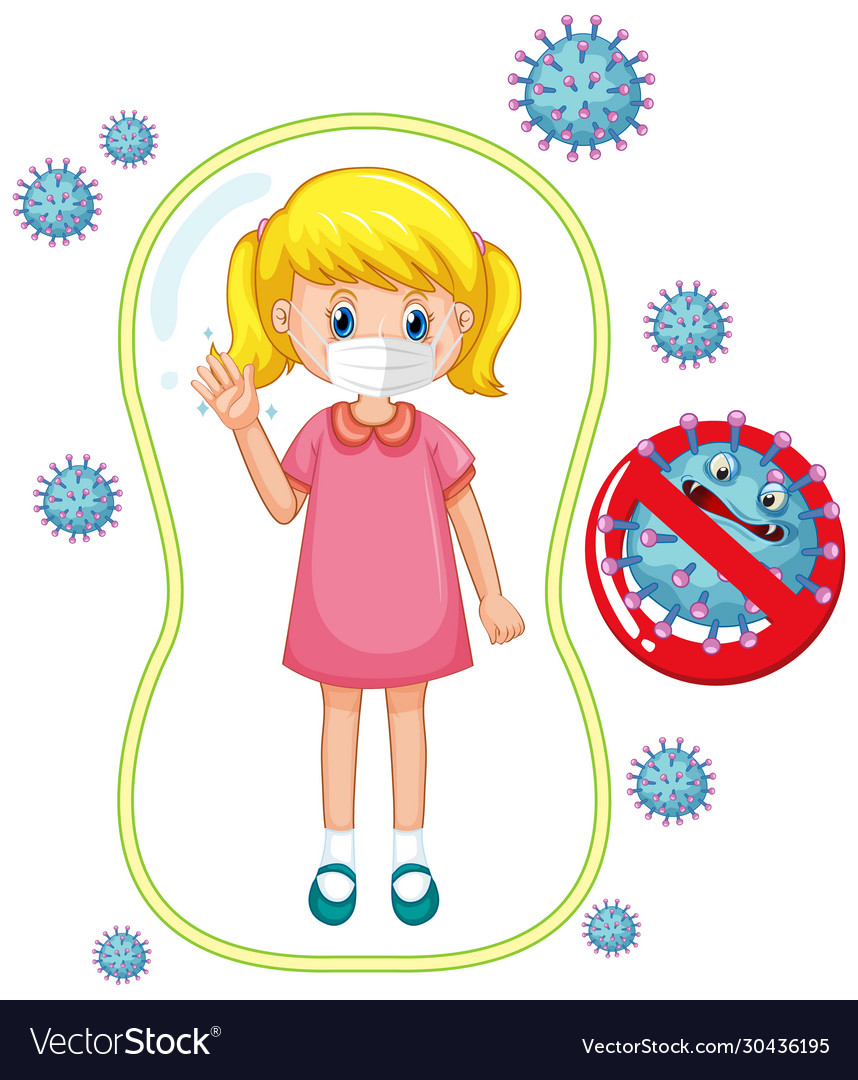 Coronavirus poster design with girl wearing mask Vector Image