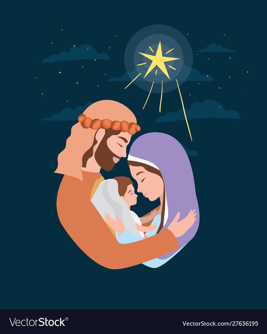 Cute holy family manger characters Royalty Free Vector Image