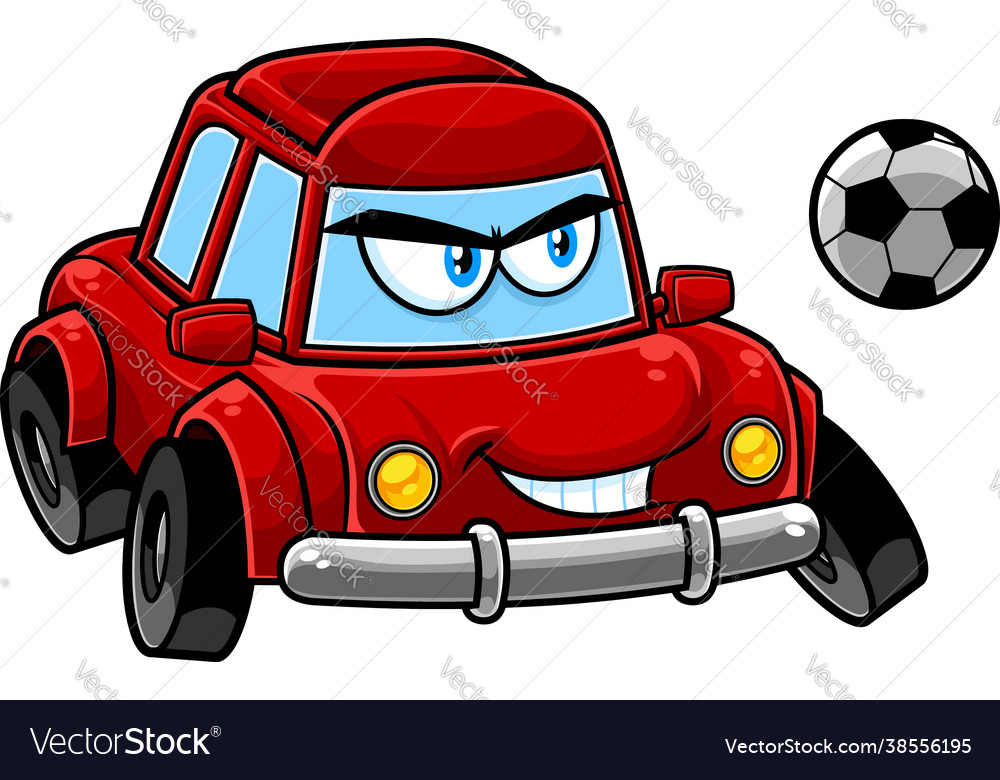 Funny red car cartoon character playing football Vector Image Funny red car cartoon character playing football Vector Image
