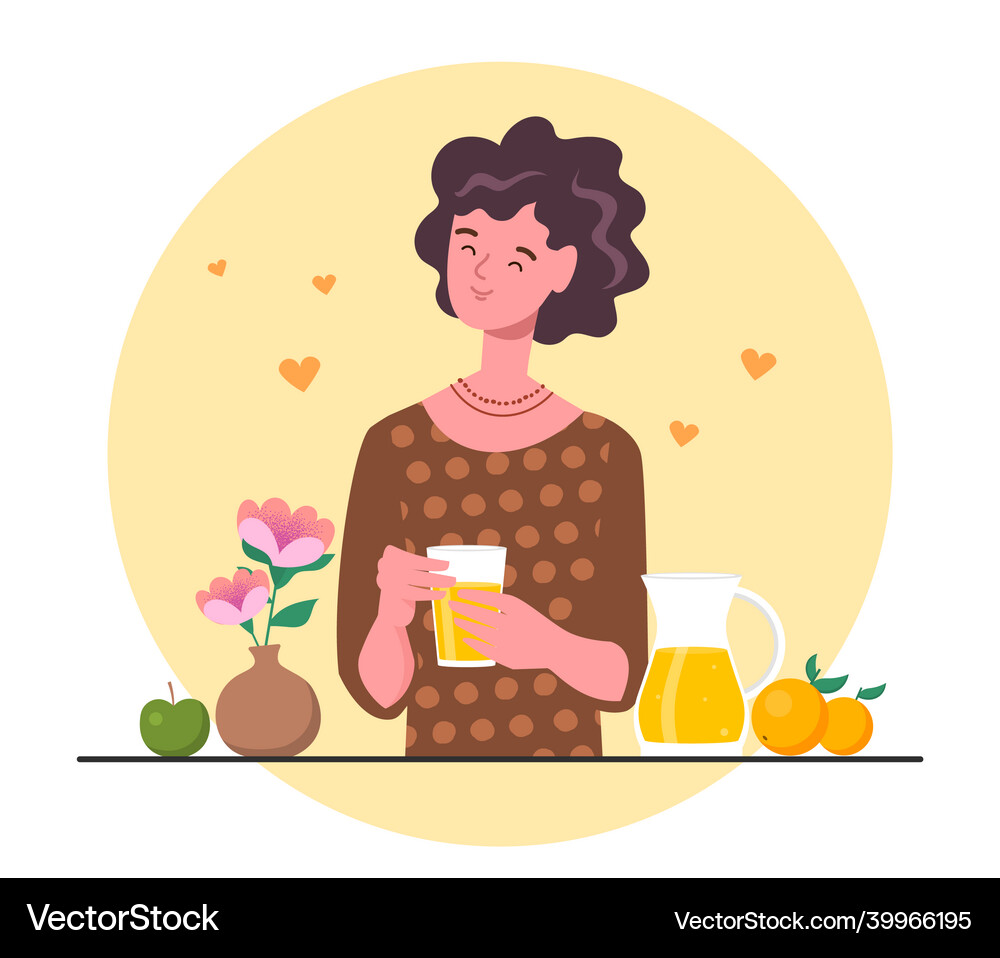 Girl with juice Royalty Free Vector Image VectorStock