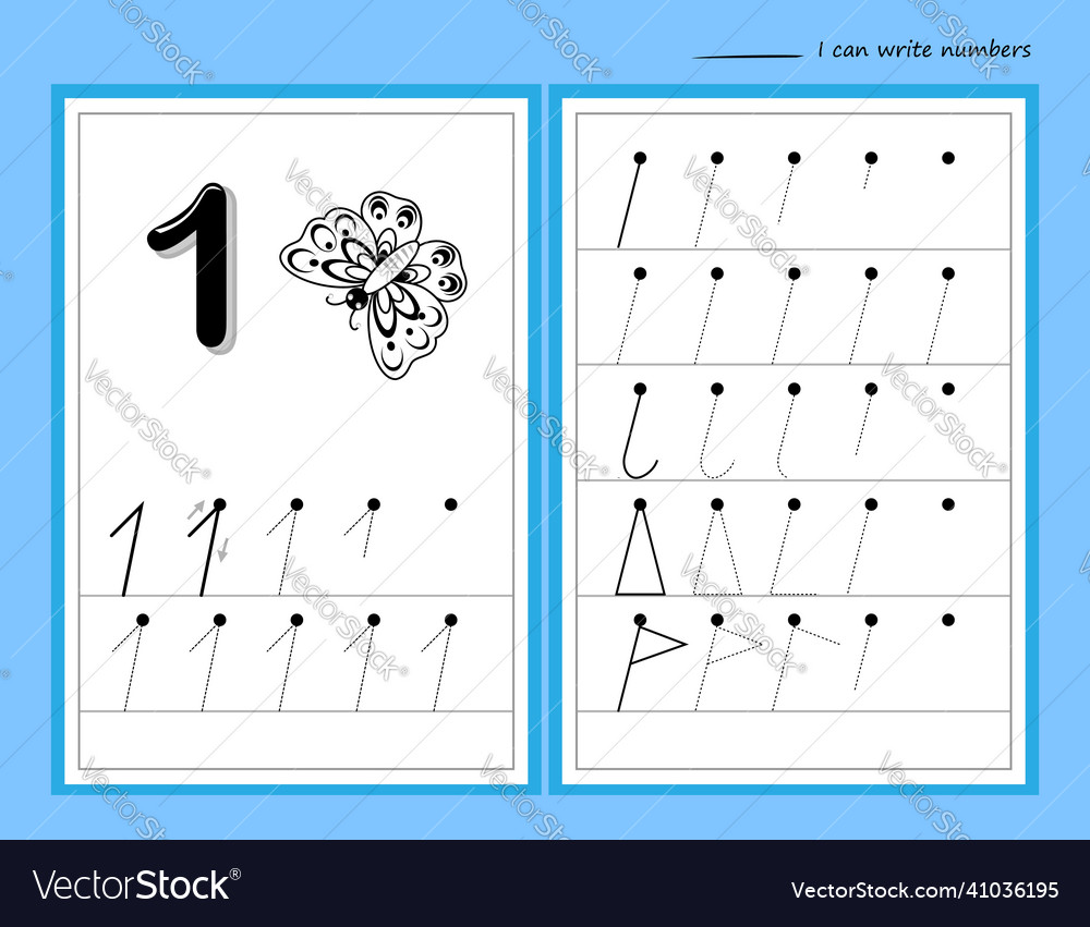 Learn to count and trace number 1 set Vector Image Learn to count and trace number 1 set