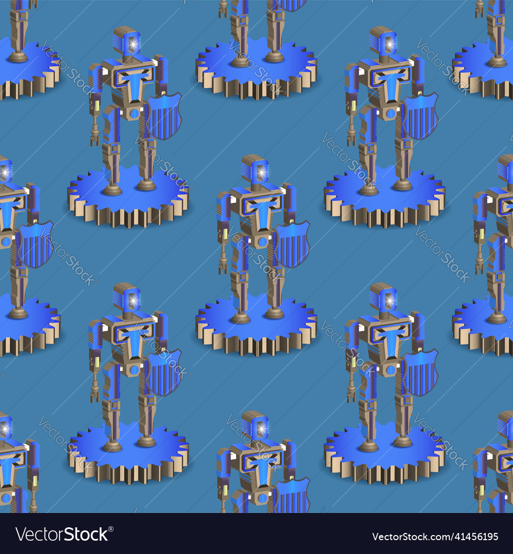 Seamless pattern 3d blue robots of humanoid type vector image Seamless pattern 3d blue robots of humanoid type