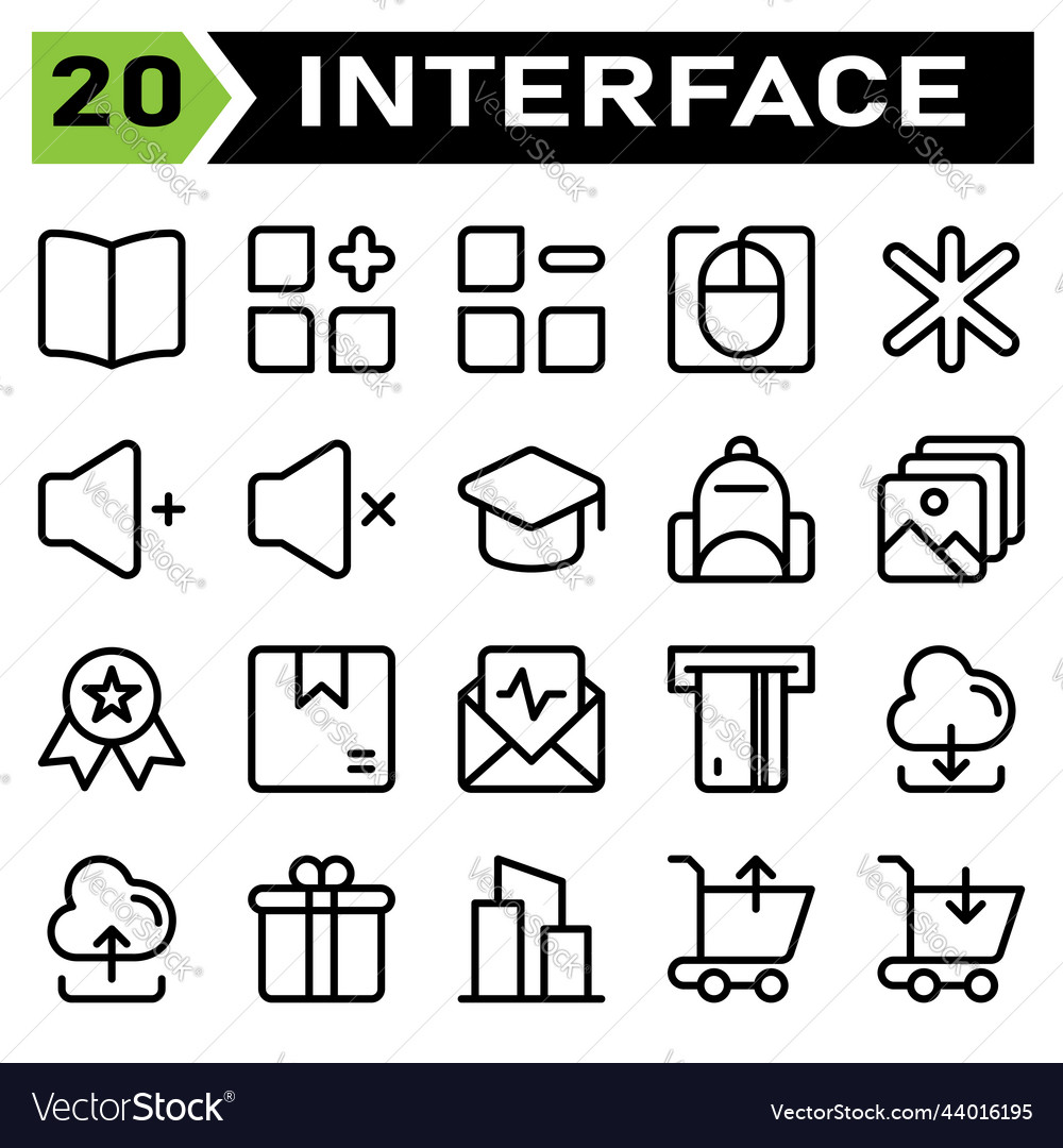 User interface icon set include book guide manual vector image User interface icon set include book guide manual